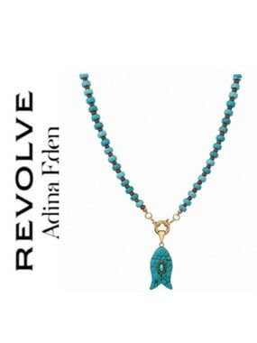 Revolve x Adina Eden Turquoise Natural Stone Fish Pendant Beaded Necklace